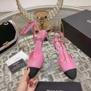 Chanel Slingback Shoes Sheepskin & Grosgrain Fabric Coral Pink & Black 4.5cm - 6