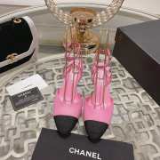 Chanel Slingback Shoes Sheepskin & Grosgrain Fabric Coral Pink & Black 4.5cm - 3