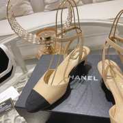 Chanel Slingback Shoes Sheepskin & Grosgrain Fabric Coral Beige & Black 4.5cm - 6