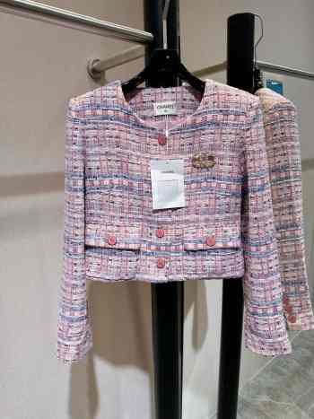 Chanel short coat ultra-thin woolen fabric, pink and taro purple 