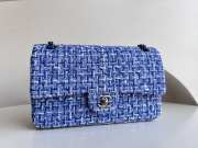 Chanel Tweed & Silver-Tone Metal Double Flap Bag Blue 25.5x15.5x6.5cm - 1