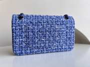 Chanel Tweed & Silver-Tone Metal Double Flap Bag Blue 25.5x15.5x6.5cm - 3