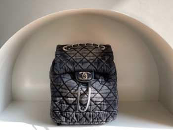 Chanel Washed Denim Quilted Denimpression Backpack Black 26x14x31cm