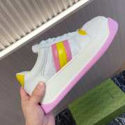 Gucci Screener sneaker with white GG canvas pink and yellow padded leather Web - 2