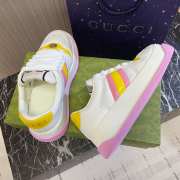 Gucci Screener sneaker with white GG canvas pink and yellow padded leather Web - 3