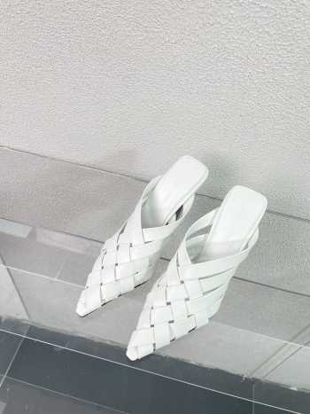 Bottega Veneta Leather Pointed Toe Braided High Heels In White