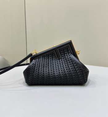 Fendi First Small black interlaced leather bag 26x9.5x18cm