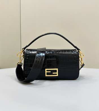 Fendi Baguette Dove black crocodile leather bag 27x6x16cm