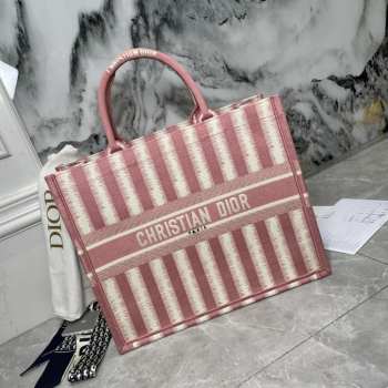 Dior Book Tote Pink/White Oblique Embroidery Canvas Bag 41.5x32x18cm