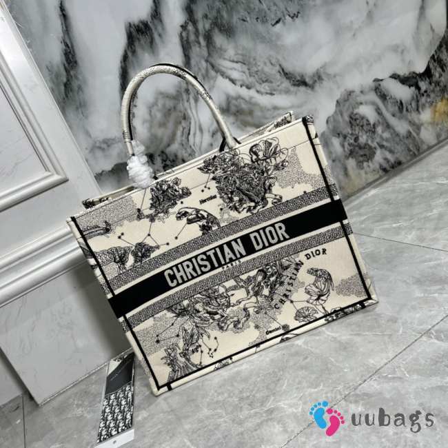 Dior medium book tote latte multicolor zodiac embroidery bag 41x36.5cm - 1