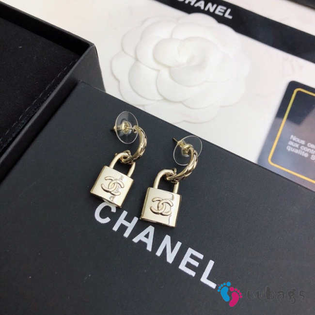 Chanel Gold Metal Padlock Earrings - 1