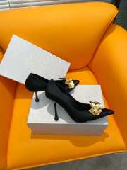 Jimmy Choo Ixia 95 Black Satin Pumps with Flowers 10cm - 4