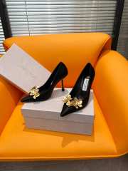 Jimmy Choo Ixia 95 Black Satin Pumps with Flowers 10cm - 5