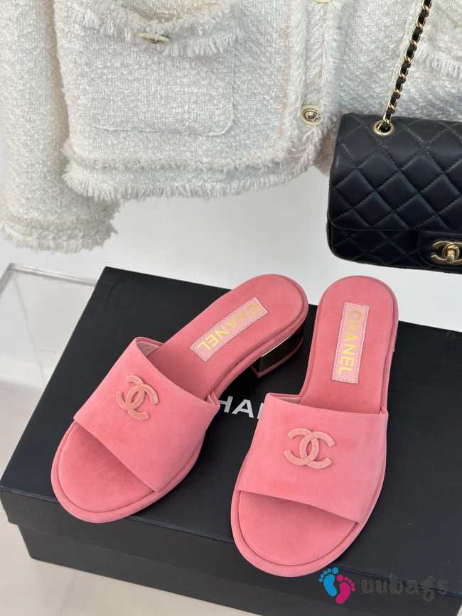 Chanel velvet pink slipper 3cm - 1