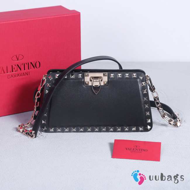 Valentino Garavani Rockstud Calfskin Clutch In Black With Silver Buckle 23x13x7cm - 1