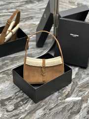 YSL Le 5 À 7 In Suede And Shearling In Dark Cigar And Natural Beige 23x16x6.5cm - 4