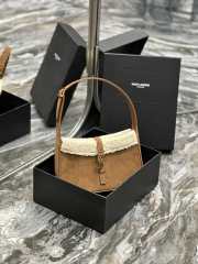 YSL Le 5 À 7 In Suede And Shearling In Dark Cigar And Natural Beige 23x16x6.5cm - 5