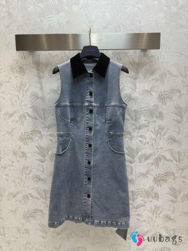 Louis Vuitton 1AFDDL Velvet Accent Denim Dress  - 1