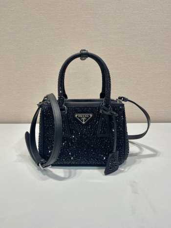 Prada 1BA906 Galleria Embellished Mini Top Handle Bag Black 20x15x9.5cm