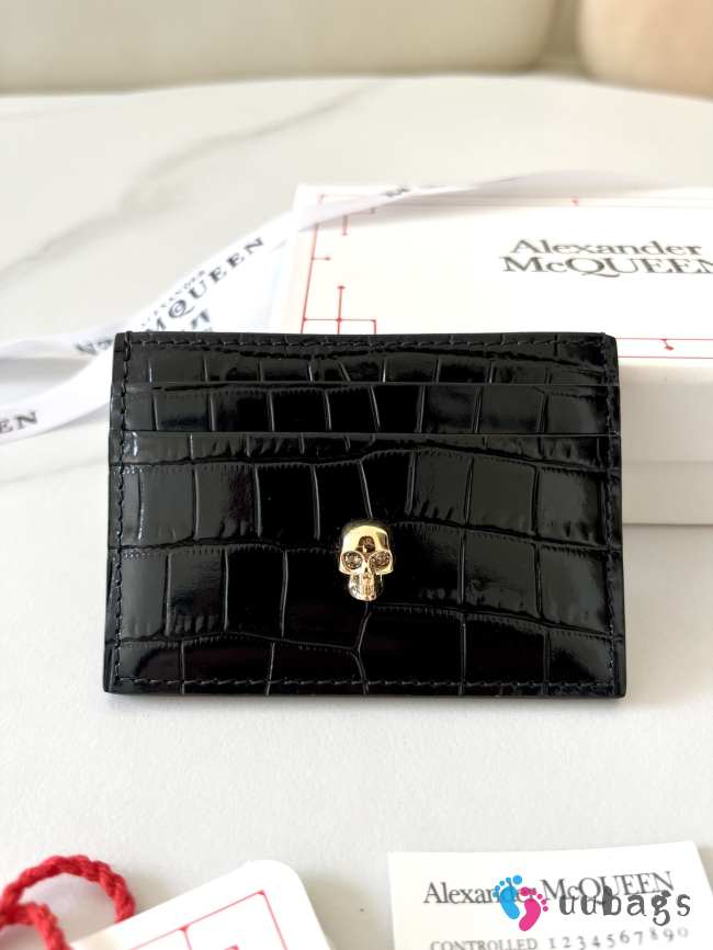 Alexander McQueen Card Holder Black Crocodile Leather 10x7cm - 1