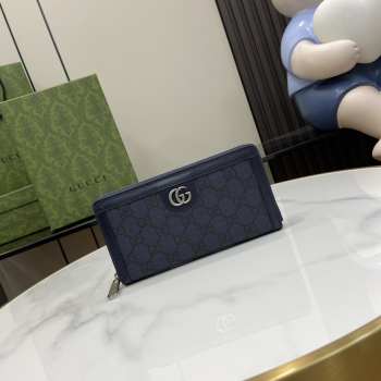 Gucci Ophidia GG Zip Around Wallet In Blue 19x10.5x2.5cm