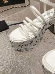 Chanel Sandal Fabric & Stone Beads White & Silver 7cm - 6