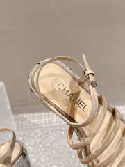 Chanel Sandal Fabric & Stone Beads Beige & Silver 7cm - 6