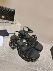 Chanel Sandal Fabric & Stone Beads Black & Silver 7cm - 2