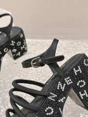 Chanel Sandal Fabric & Stone Beads Black & Silver 7cm - 4