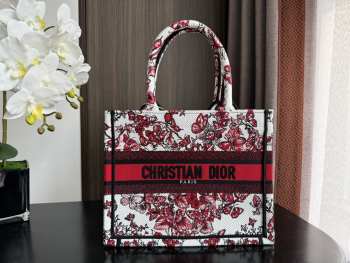 Dior Book Tote White and Red 26.5x21x14cm