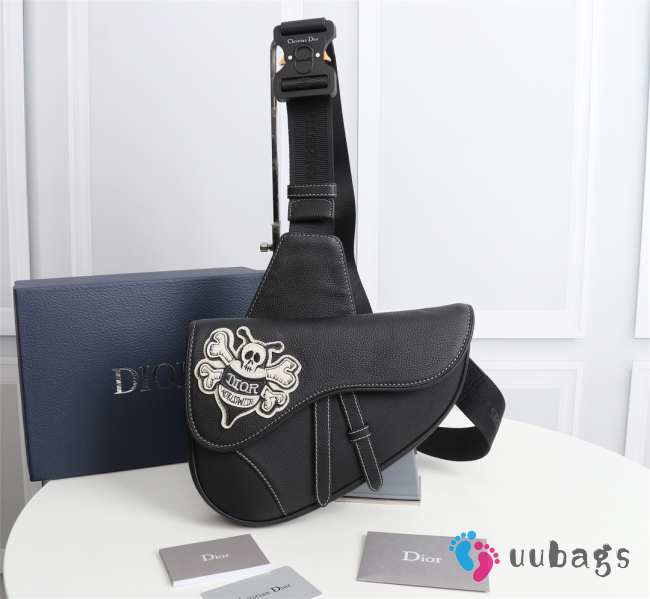 Dior & Shawn Saddle Bag Black Grained Calfskin 26x19x4.5cm - 1