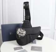 Dior & Shawn Saddle Bag Black Grained Calfskin 26x19x4.5cm - 1