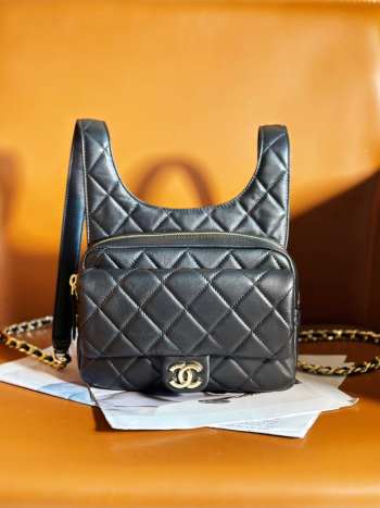 Chanel Black Backpack Lambskin & Gold Metal 19x20x5.5cm