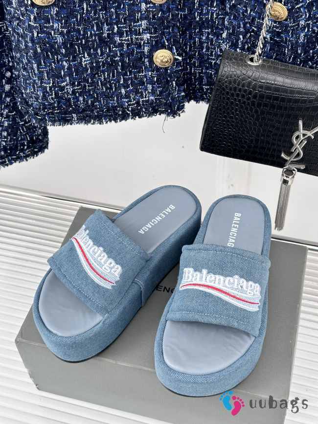 Balenciaga Blue Denim Platform Heeled Sandals  - 1