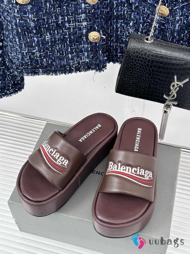 Balenciaga Maroon Platform Heeled Sandals - 1