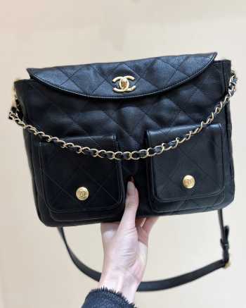 Chanel Large Hobo Bag Glossy Calfskin & Gold-Tone Metal Black 22x30x5cm