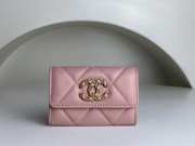 Chanel 19 Card Wallet Shiny Lambskin Gold-Tone In Pink 7.5x11.3x2.1cm - 1