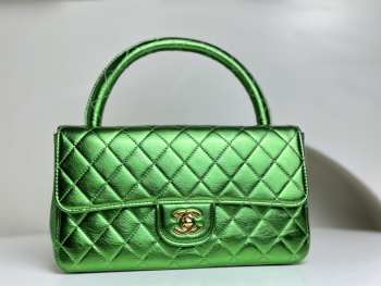 Chanel 1994 Classic Flap Handbag Metallic Green Lambskin 25cm