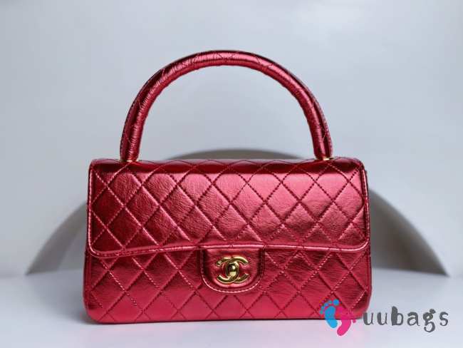 Chanel 1994 Classic Flap Handbag Metallic Red Lambskin 25cm - 1