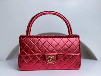 Chanel 1994 Classic Flap Handbag Metallic Red Lambskin 25cm