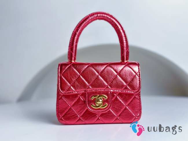 Chanel 1994 Classic Flap Handbag Metallic Red Lambskin 18cm - 1