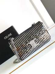 Celine Chain Bag Claude In Satin With Striped Sequins Black/ Silver 20.5x11.5x4cm - 1