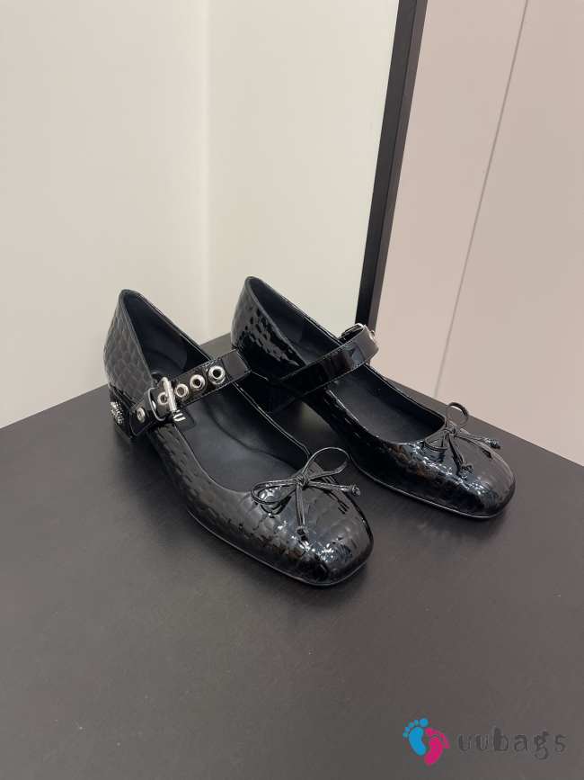 Miu Miu ballet flat with bow pattern leather in black 4.5cm - 1