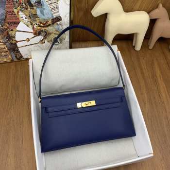 Hermes Kelly Elan Handmade Blue Bag In Gold Buckle 27cm