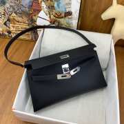 Hermes Kelly Elan Handmade Black Bag In Silver Buckle 27cm - 2