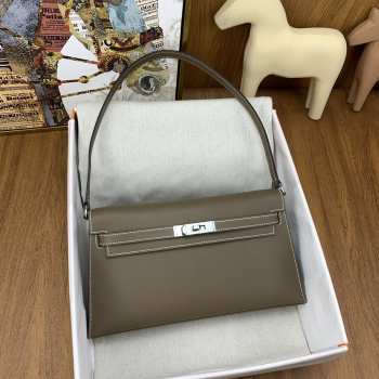 Hermes Kelly Elan Handmade Grey Bag In Silver Buckle 27cm