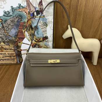 Hermes Kelly Elan Handmade Grey Bag In Gold Buckle 27cm