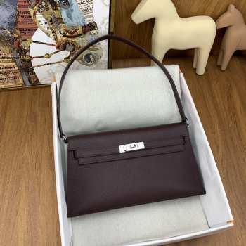 Hermes Kelly Elan Handmade Dark Brown Bag In Silver Buckle 27cm