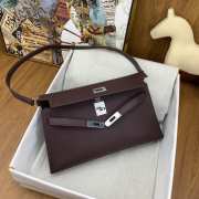 Hermes Kelly Elan Handmade Dark Brown Bag In Silver Buckle 27cm - 5