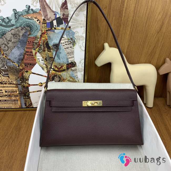 Hermes Kelly Elan Handmade Dark Brown Bag In Gold Buckle 27cm - 1